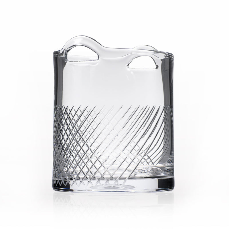 Rolf Glass Bourbon Street glass ice bucket, clear with faceted diamond pattern and handles