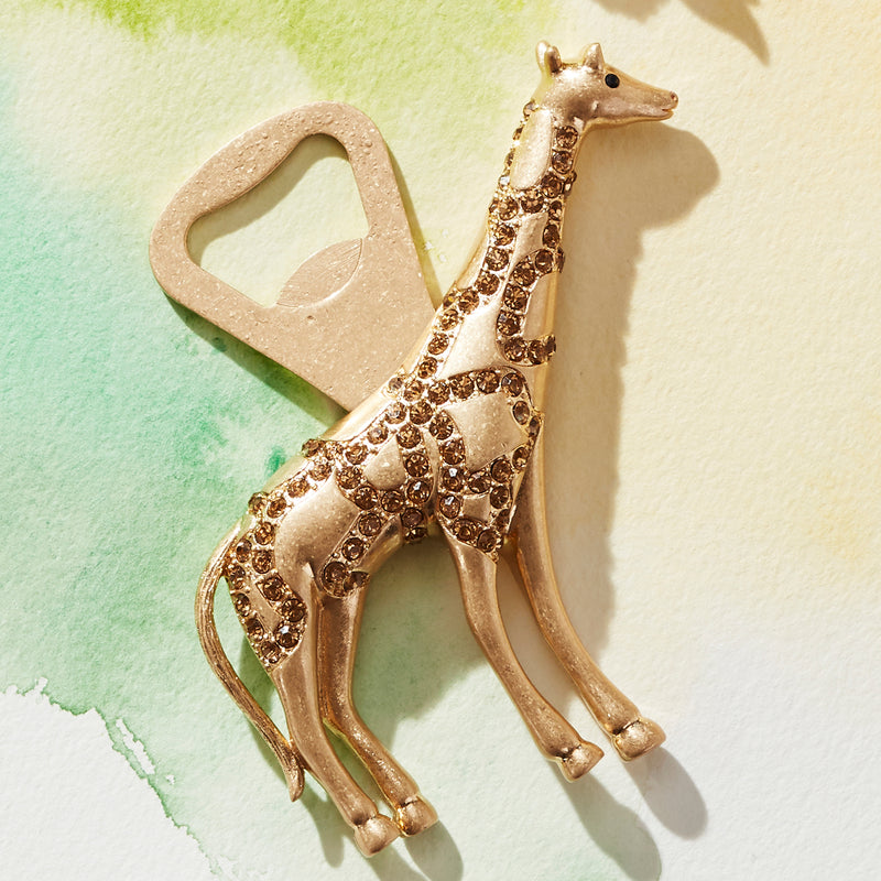 Giraffe-shaped bottle opener with bronze finish and open mouth handle