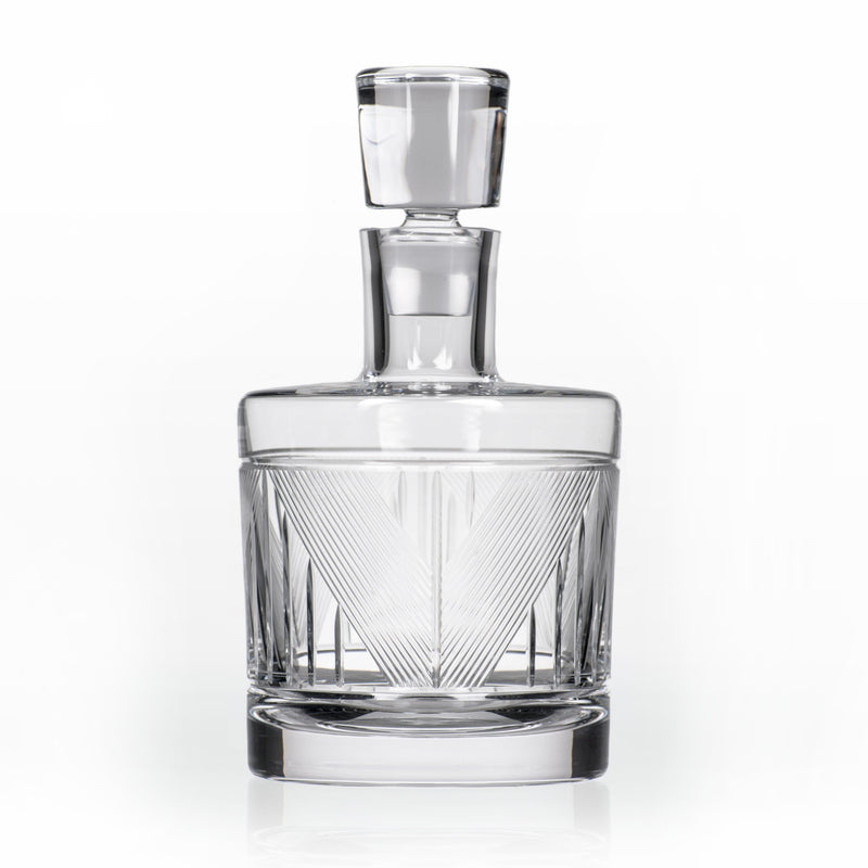 Rolf Glass clear glass decanter with faceted geometric pattern and matching stopper