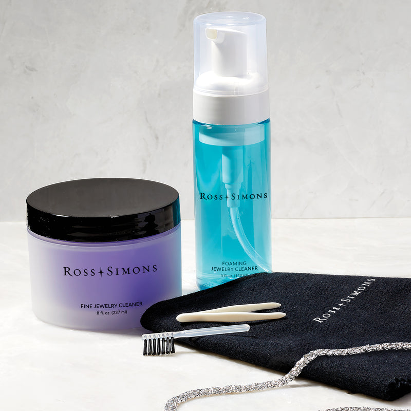 Dark Ross+Simons polishing cloth on jewelry cleaning set with spray bottle and brush