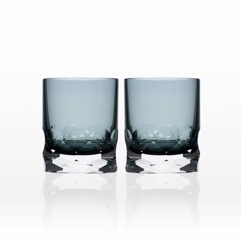 Rolf Glass Vienna set of 2 smoke blue double old-fashioned glasses, clear base