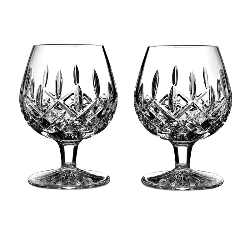 Set of 2 Waterford Crystal Lismore cut brandy glasses, clear faceted crystal