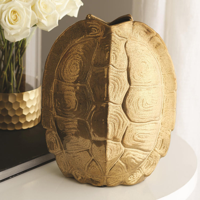 Bronze turtle-shell ceramic vase with raised turtle relief pattern