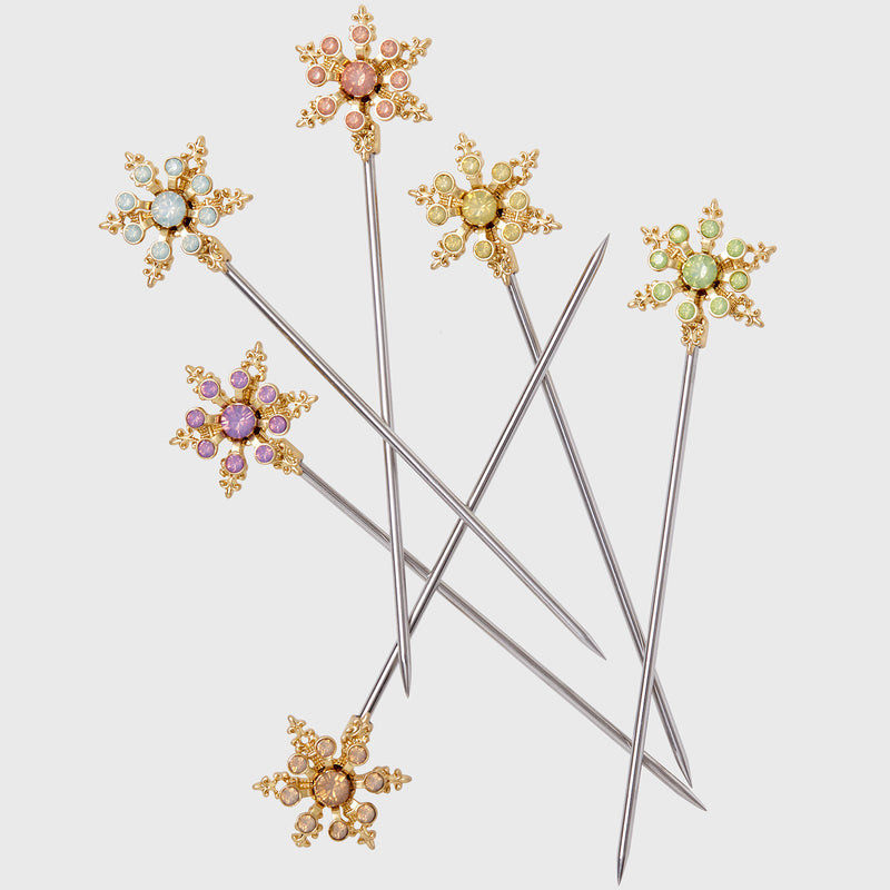 Jeweled pastel snowflake cocktail picks with gold-tone sticks (set of 6)