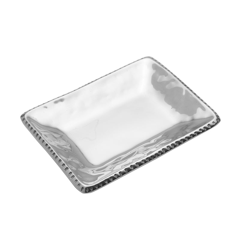 Wilton Armetale River Rock rectangular silver trinket tray with raised beaded rim