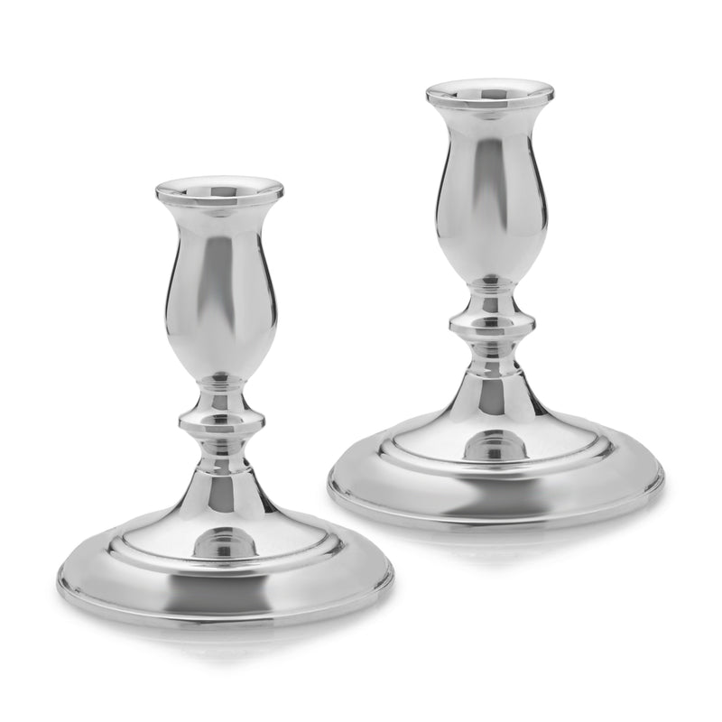 Set of 2 sterling silver candlestick holders, flared stems and round bases