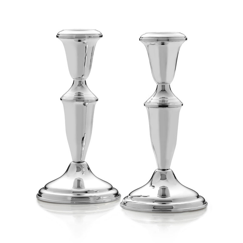 Set of 2 sterling silver candlestick holders, polished tapered stems and round bases