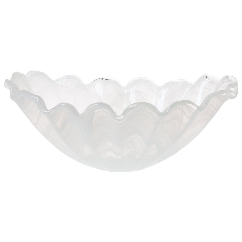 Vietri Onda glass centerpiece bowl with wavy ruffled rim, translucent white