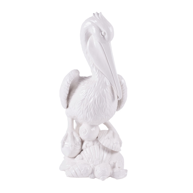 Fitz and Floyd Cape Coral tall white pelican figurine with seashell base