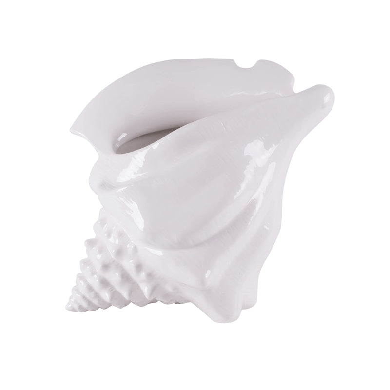 Fitz and Floyd Cape Coral seashell vase, glossy white sculpted shell design