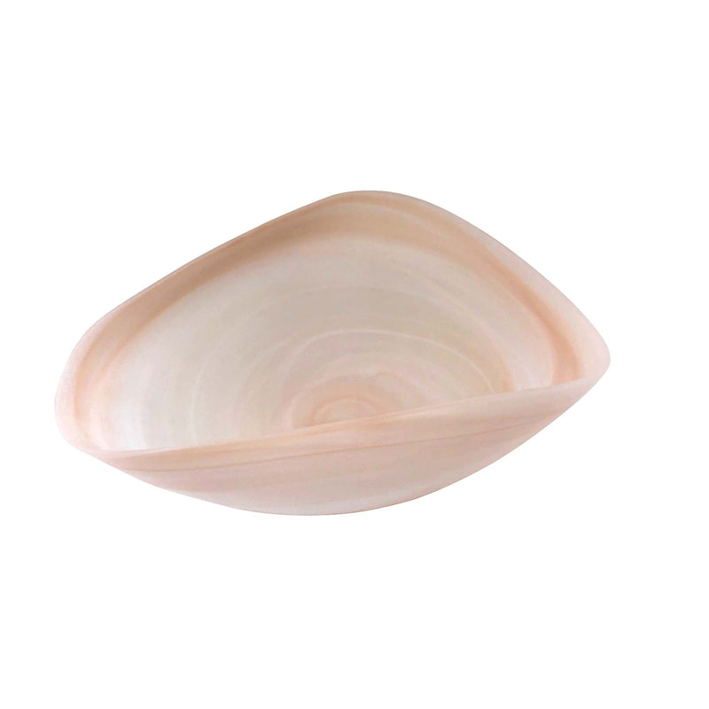 Blush and white decorative glass bowl with swirled alabaster design