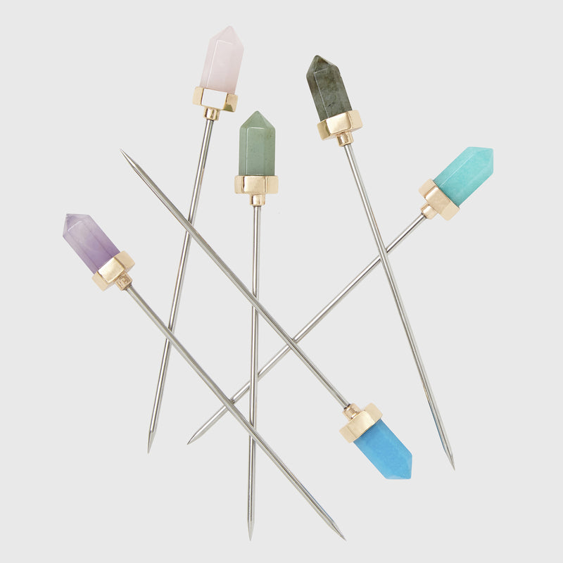 Joanna Buchanan set of 6 quartz cocktail picks with colorful crystal tips