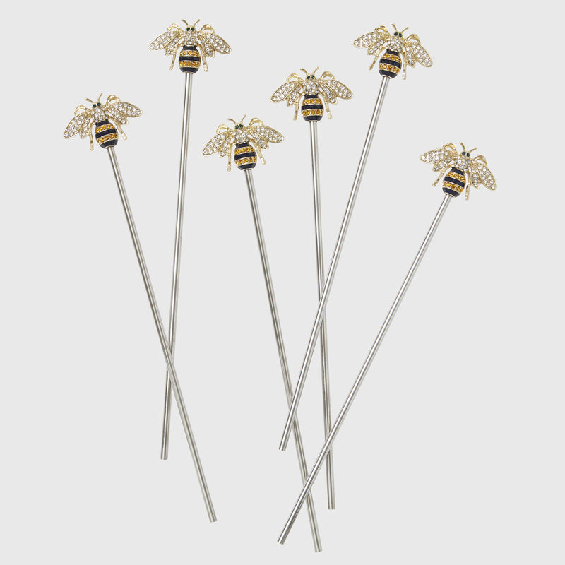 Joanna Buchanan set of 6 striped bee swizzle sticks with silver stems