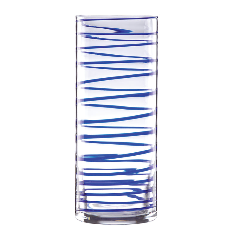 Kate Spade New York Charlotte Street glass cylinder vase with blue horizontal stripes