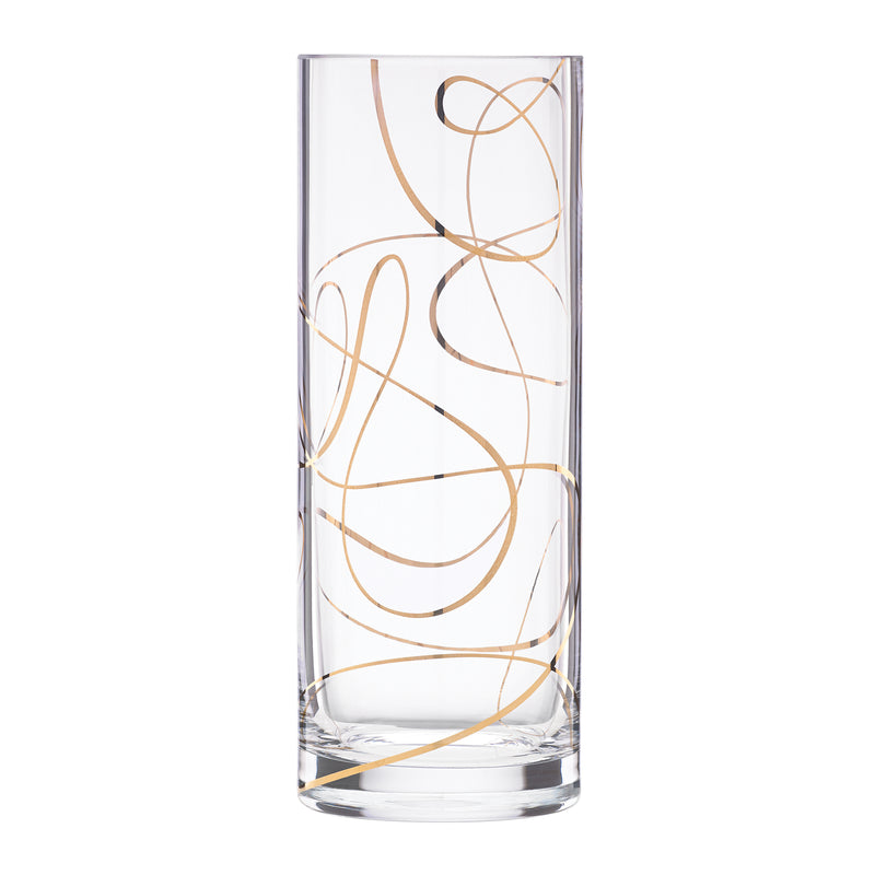 Kate Spade New York Mulberry Street cylinder vase, clear glass with gold swirled line design