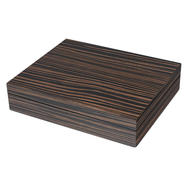 Rectangular wooden cuff link box with dark striped wood grain finish