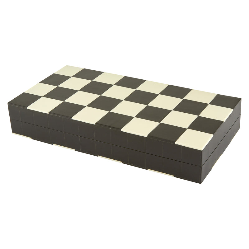 Rectangular checkered chessboard with black and cream squares