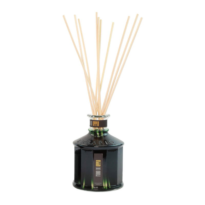 Erbario Toscano Fumo Di Oppio reed diffuser with dark glass bottle and light wooden reeds
