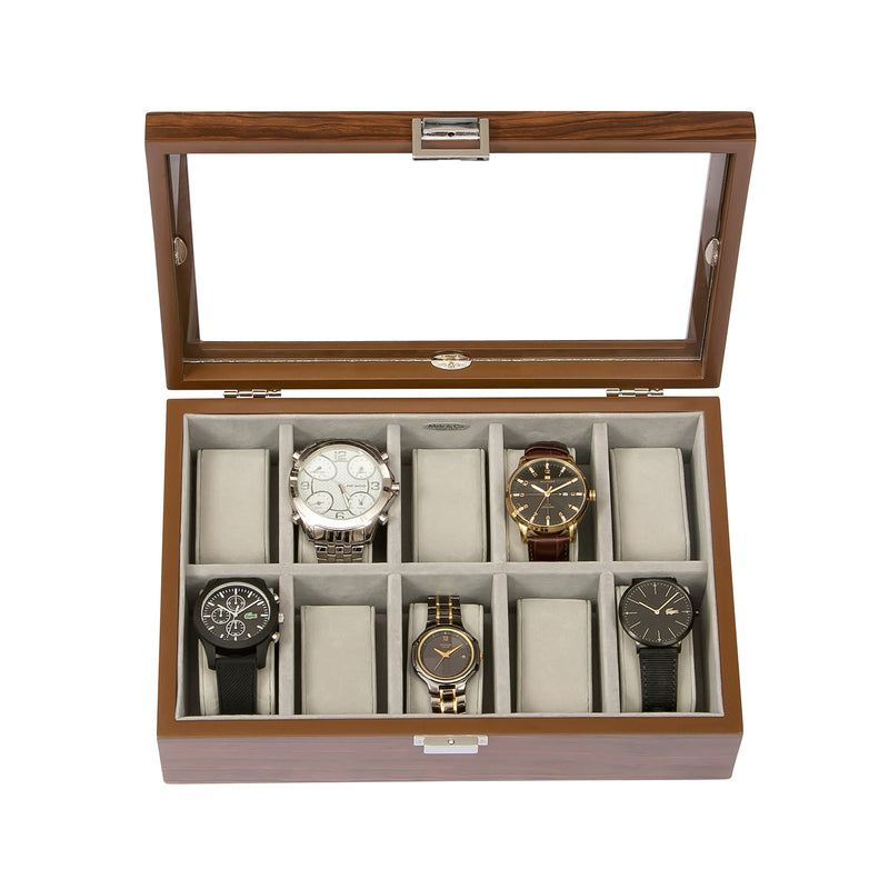 Mele & Co. Jayson men's mahogany wooden watch box, open with six watch slots