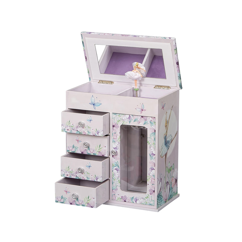Mele & Co. Liliana musical ballerina jewelry box with floral panels and open purple interior