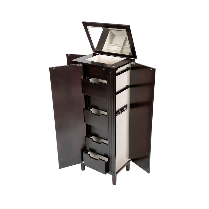 Mele & Co. Sicily jewelry armoire, open cabinet with drawers and mirrored top