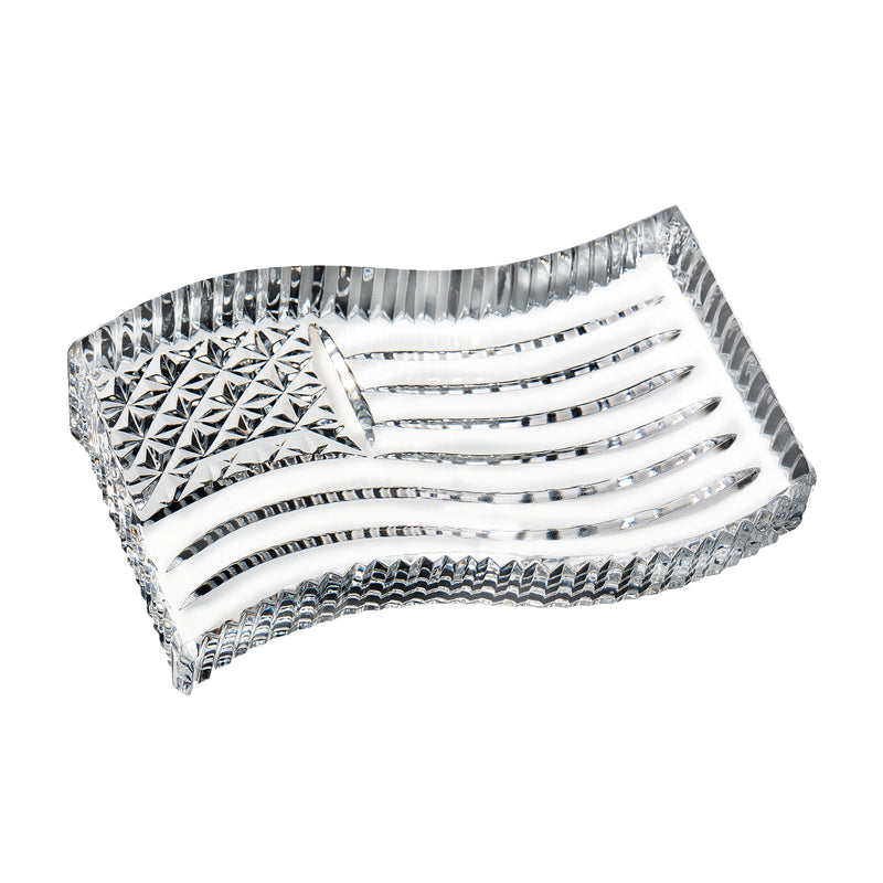Crystal paperweight with raised flag stripes and star panel, faceted glass shine