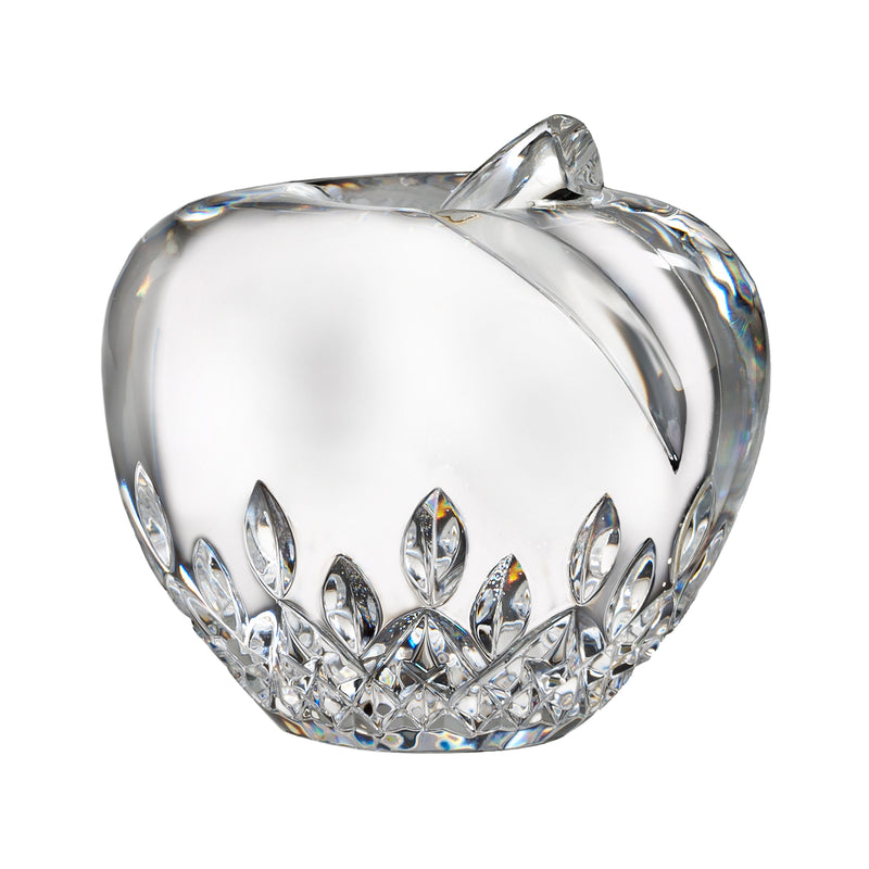 Waterford Crystal apple paperweight, clear faceted glass with decorative carved base