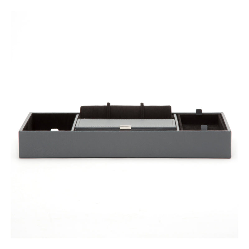 WOLF Howard gray faux leather valet tray with segmented compartments and card insert