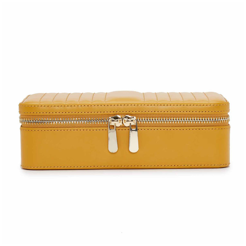 WOLF Maria yellow leather medium jewelry zip case with double zip