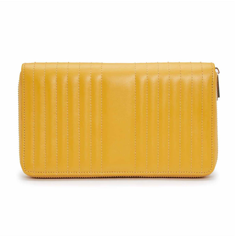 WOLF Maria yellow leather jewelry zip portfolio with quilted front and top zip closure