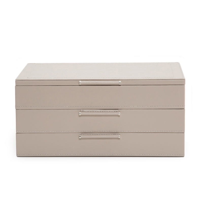 WOLF Sophia mink leather jewelry box, light beige with hinged lid and metal drawer pulls