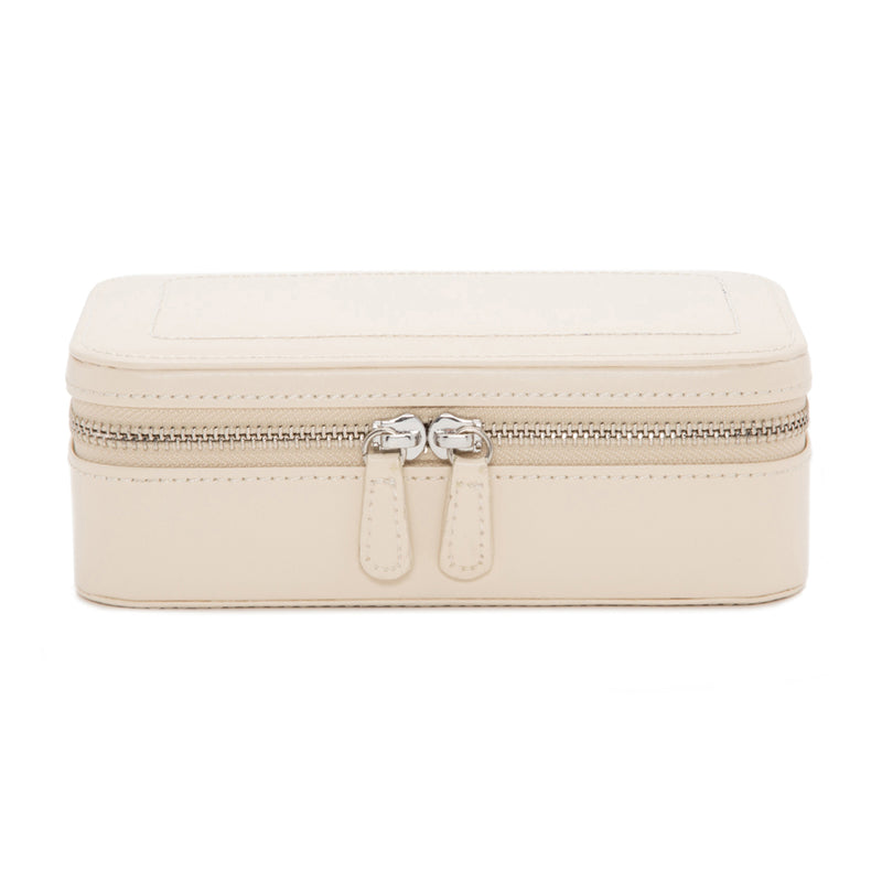 WOLF Sophia ivory leather jewelry zip case with double pull tab