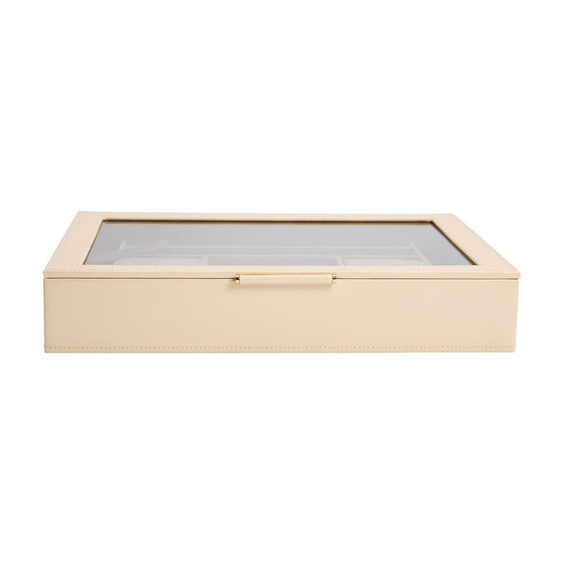 WOLF Sophia ivory leather jewelry box with clear window and hinged lid