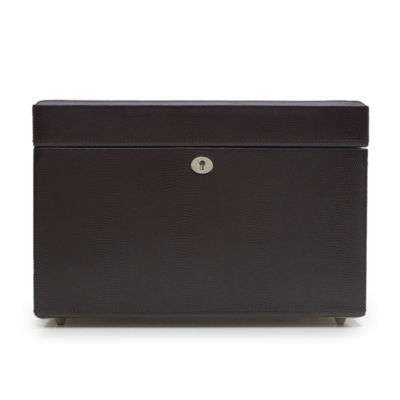 WOLF London medium cocoa jewelry case with textured finish and metal lock closure