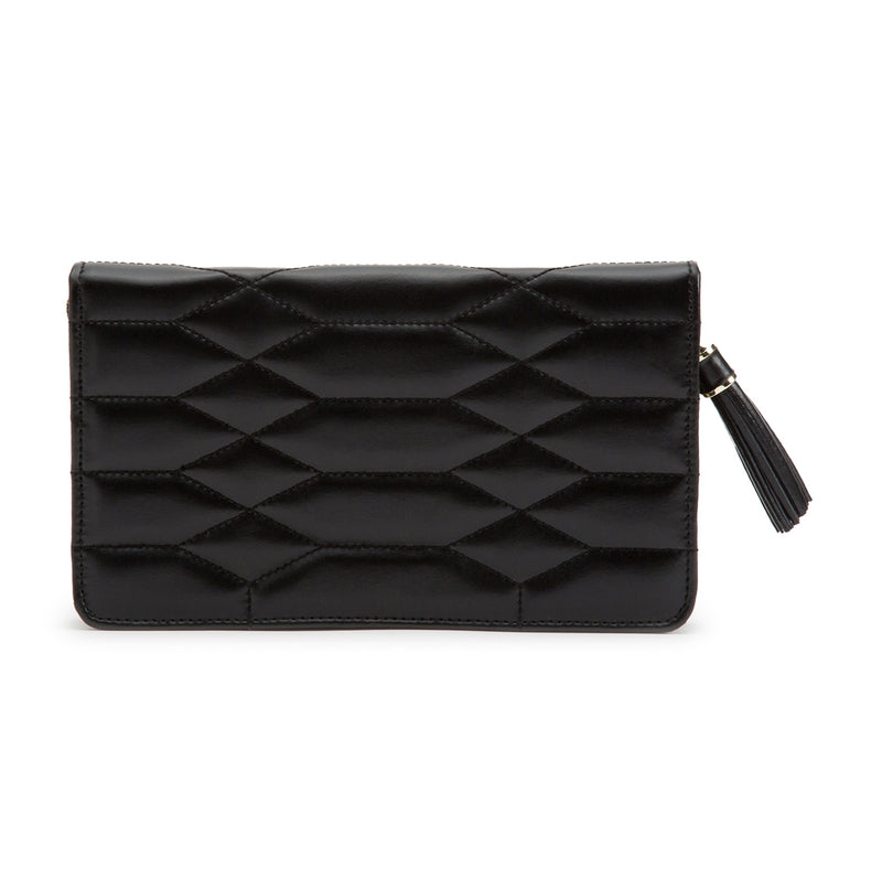 WOLF Caroline black leather jewelry portfolio with quilted front and wrist strap