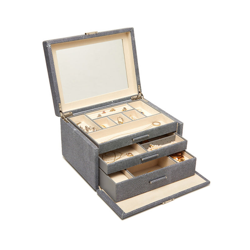 Brouk & Co. Aiden faux shagreen jewelry box with 3 trays, open and compartmented