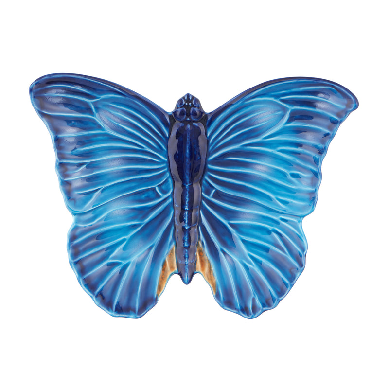 Bordallo Pinheiro Cloudy Butterflies catchall tray, blue ceramic butterfly dish