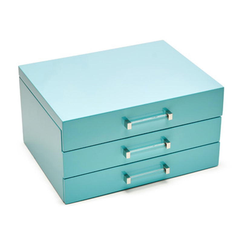 Brouk & Co. Kendall baby-blue jewelry box, closed with two front drawers
