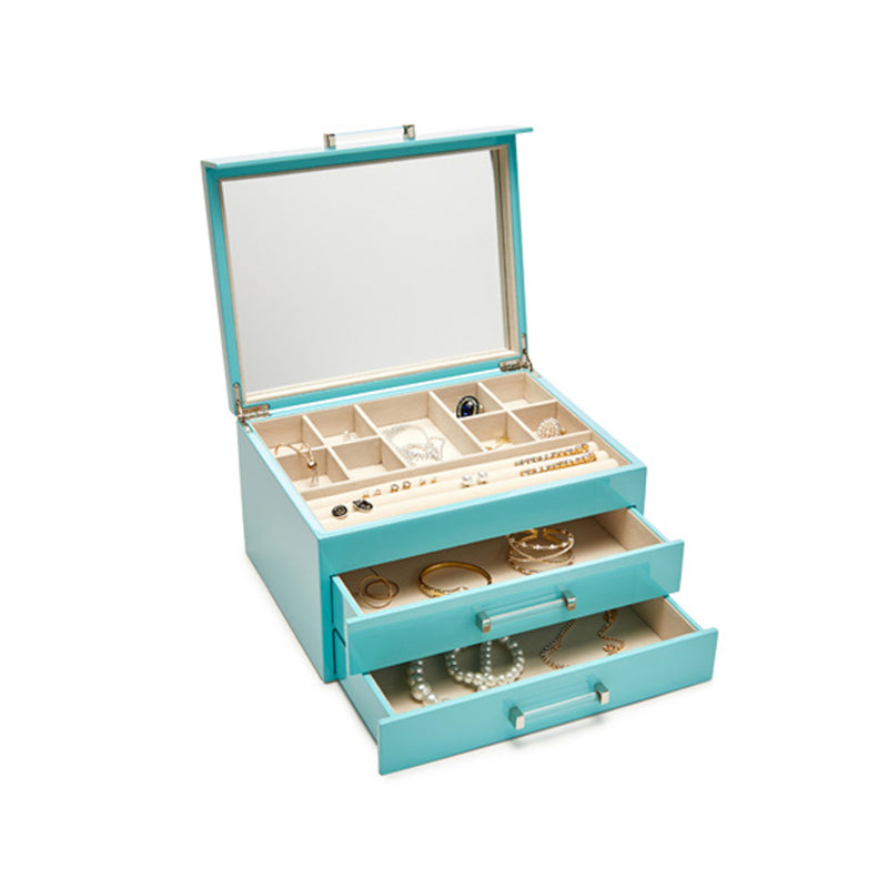 Brouk & Co. Kendall baby-blue jewelry box with open compartments and drawers
