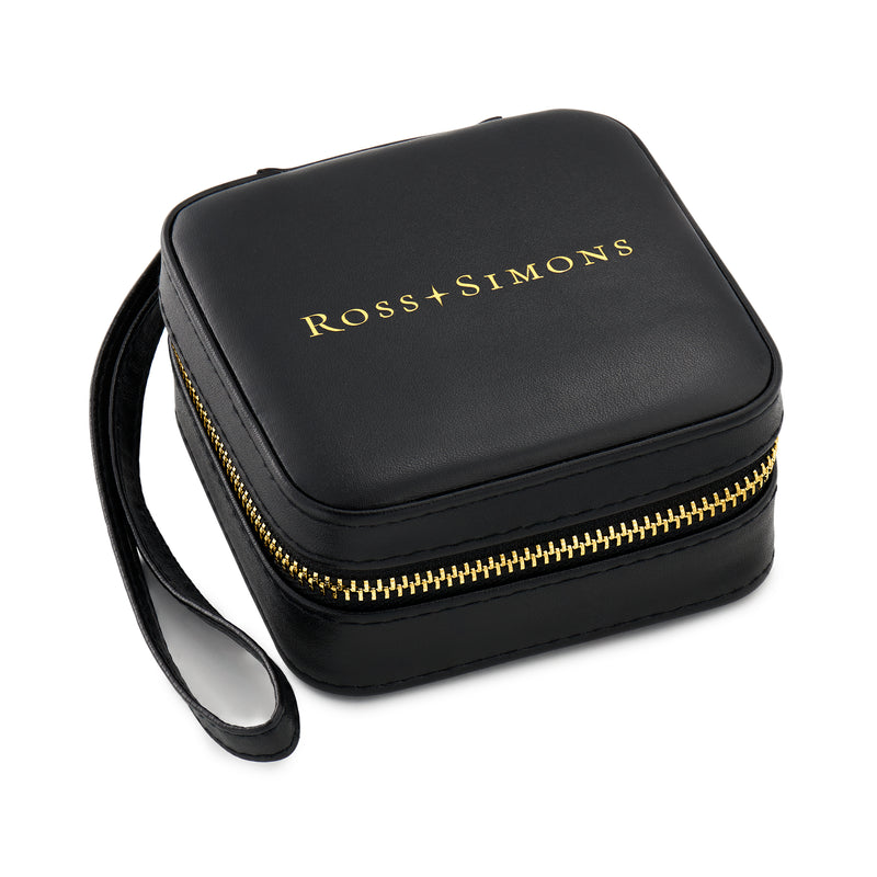 Black faux leather jewelry case, zip closure, Ross-Simons logo, wrist strap handle