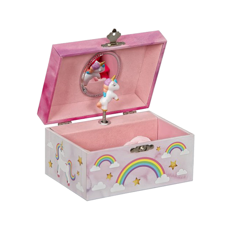 Mele & Co. Skylar unicorn jewelry box with open lid, rainbow stars and unicorn figurine