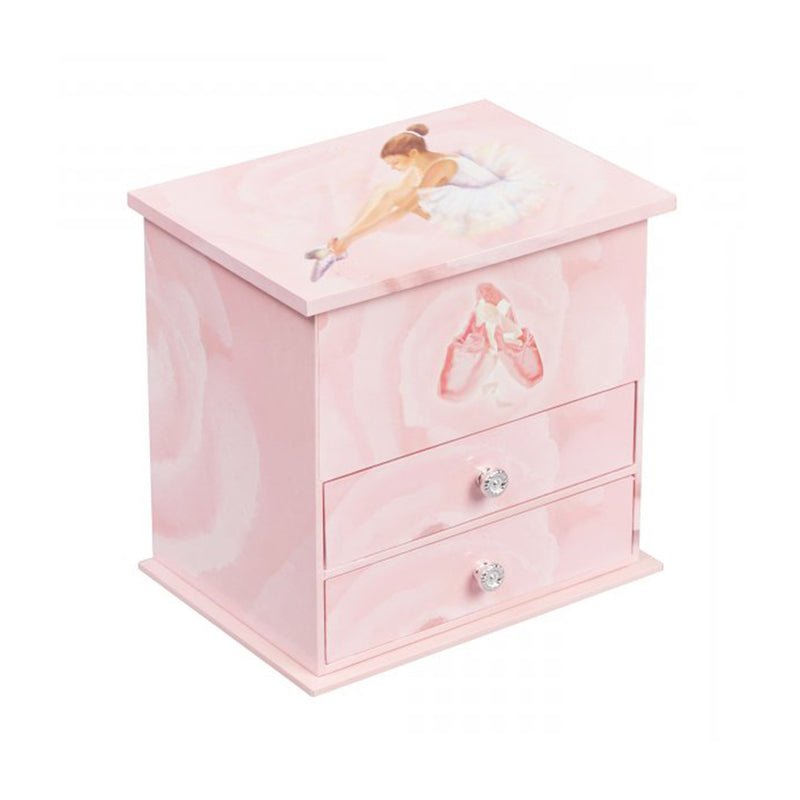Mele & Co. girls' ballerina musical jewelry box, pink with two drawers and lid dancer