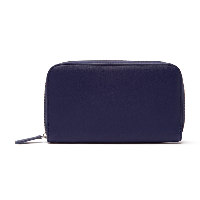 Brouk & Co. Luna faux leather travel jewelry wallet, navy zip-around closure