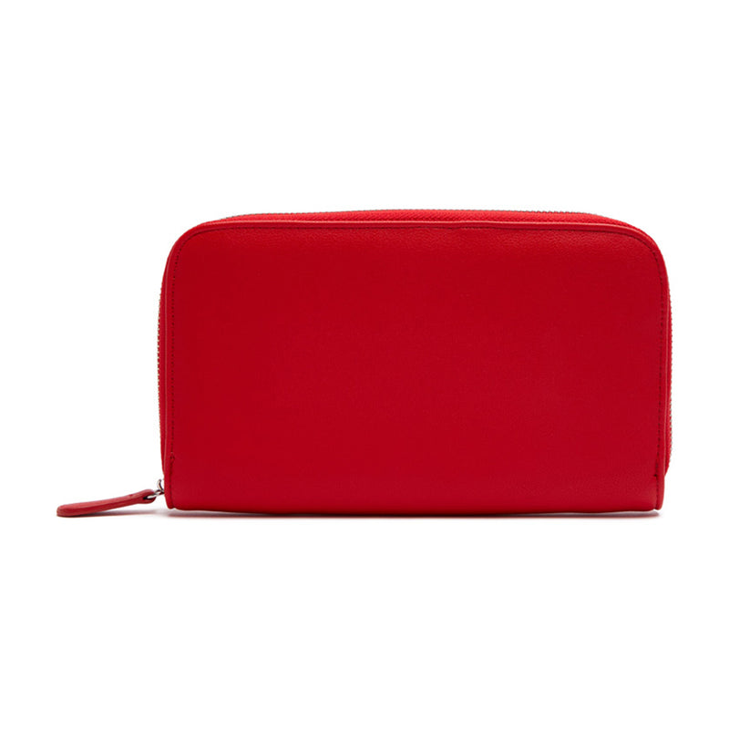 Red faux leather travel jewelry wallet with zip closure