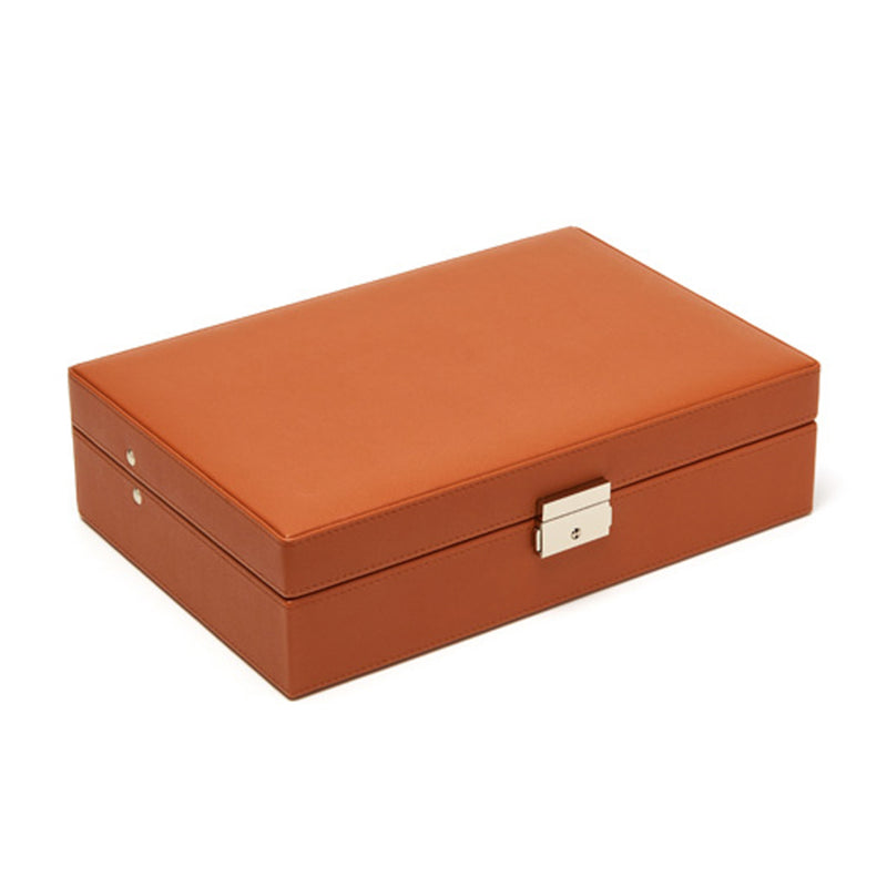 Brouk & Co. Riley brown faux leather jewelry box with hinged lid and clasp, closed