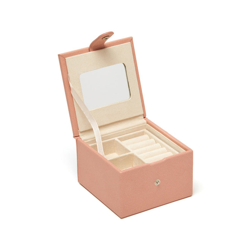 Brouk & Co. Jodi blush faux leather two-tray jewelry box, open with mirror