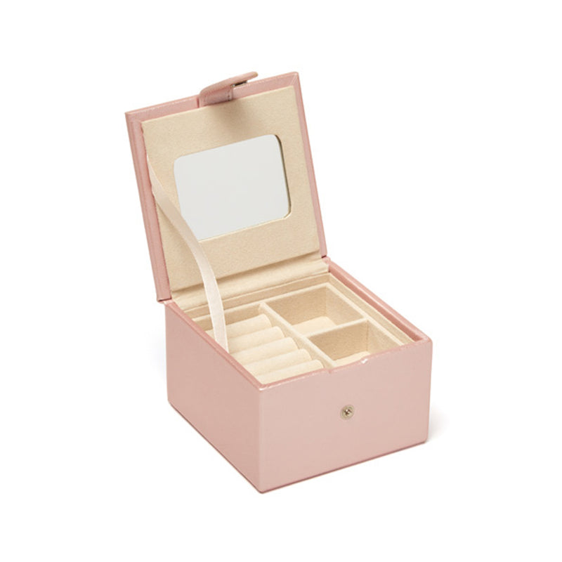 Brouk & Co. Jodi pink faux leather two-tray jewelry box, open with two trays