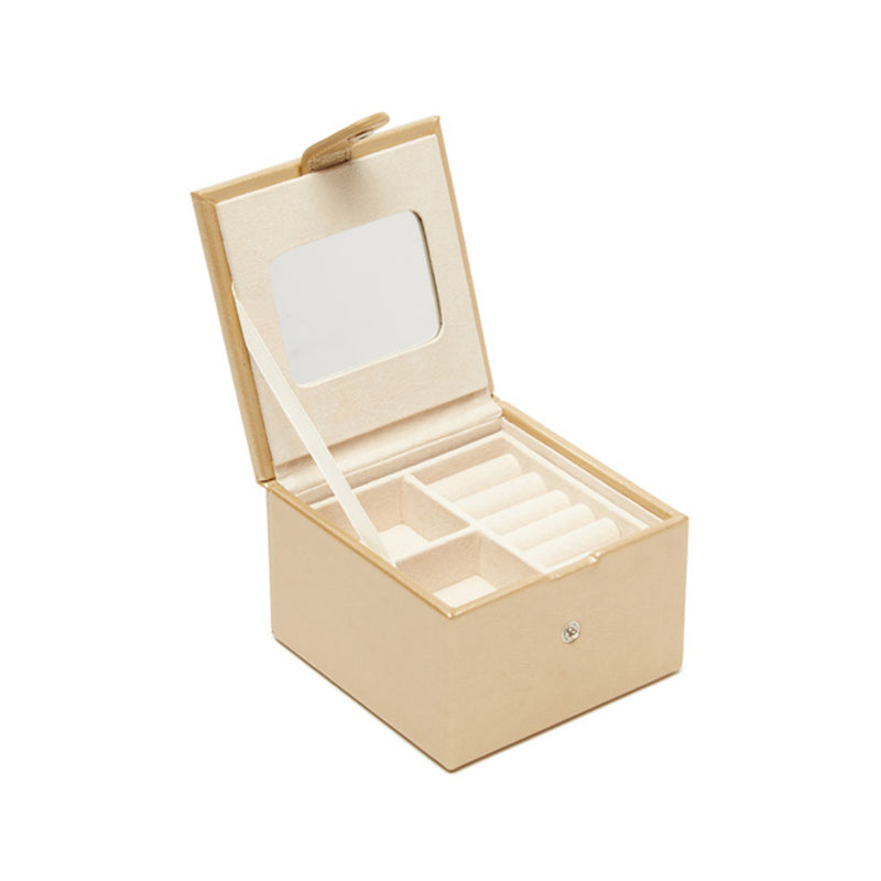 Brouk & Co. Jodi golden faux leather two-tray jewelry box with open hinged lid