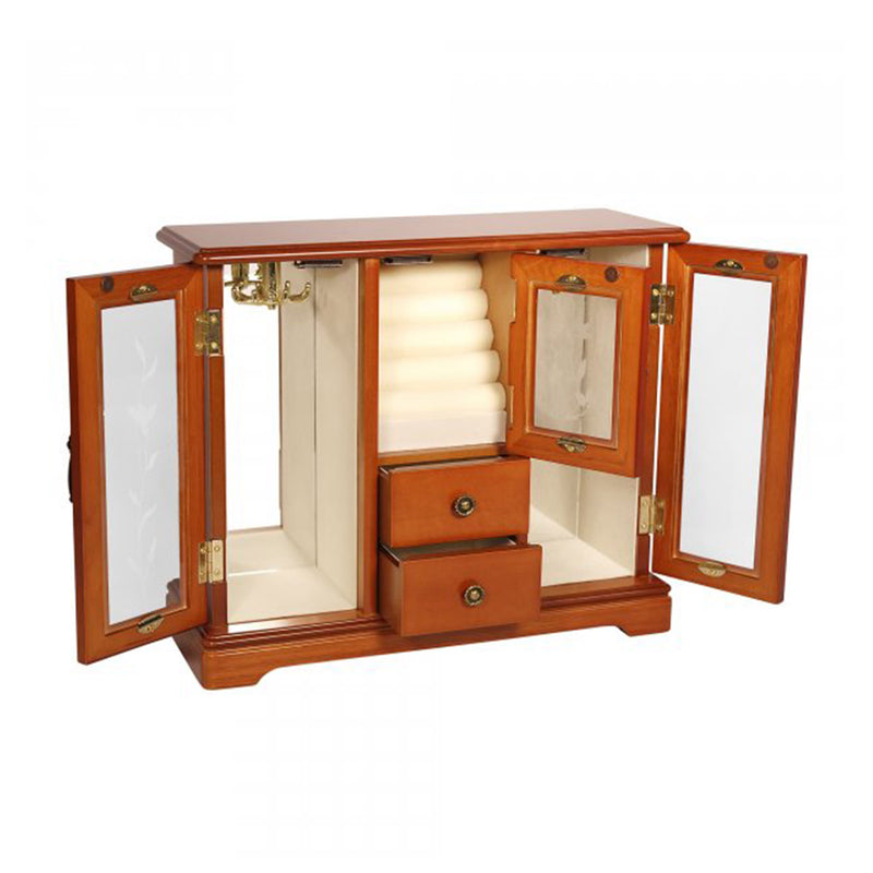 Mele & Co. Trina oak-finish wooden jewelry box, open with drawers and ring compartments