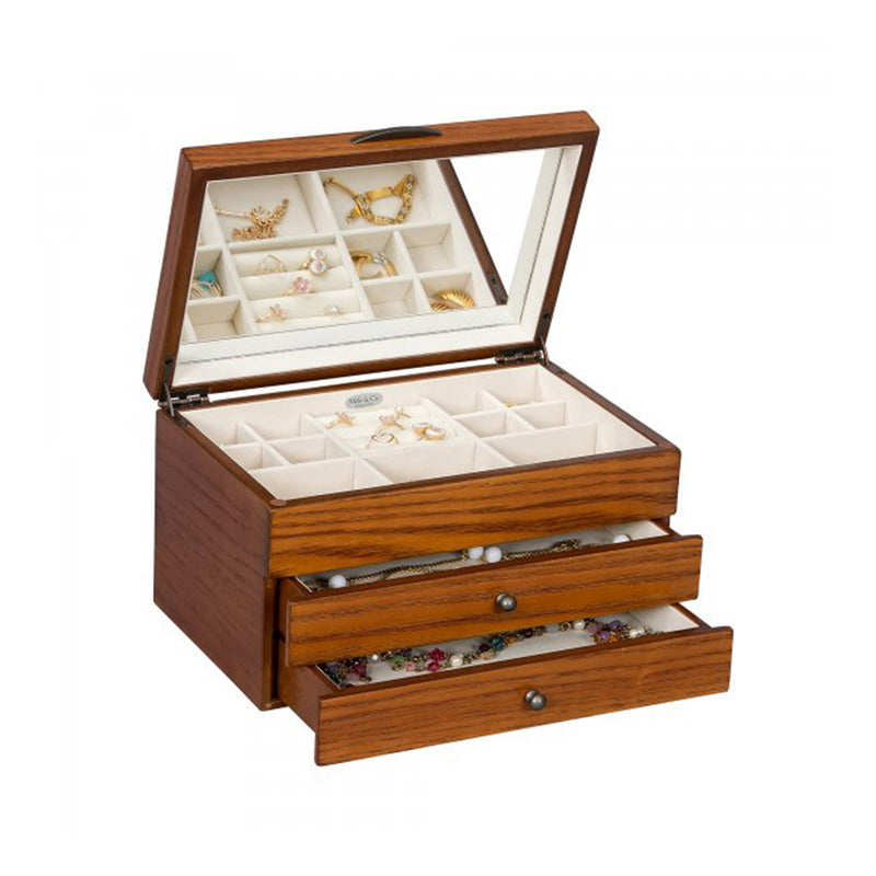 Mele & Co. Selma walnut-finish wooden jewelry box with hinged lid and drawers